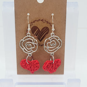 E28 Rose and Crochet Heart Earrings