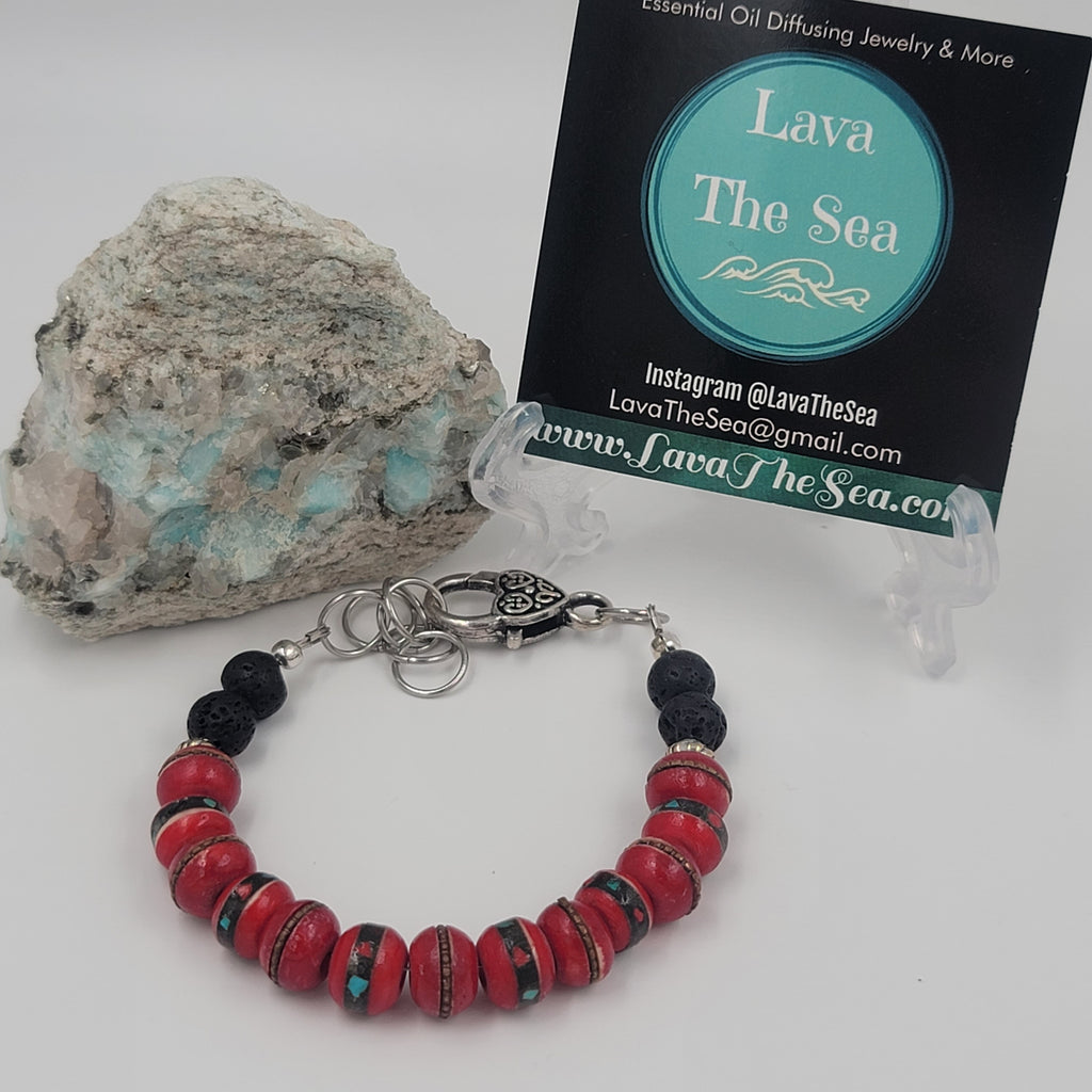 LTS 6 Red wood & lava bead bracelet