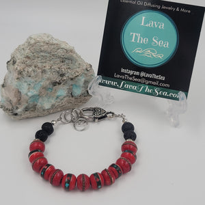 LTS 06 Red wood & lava bead bracelet